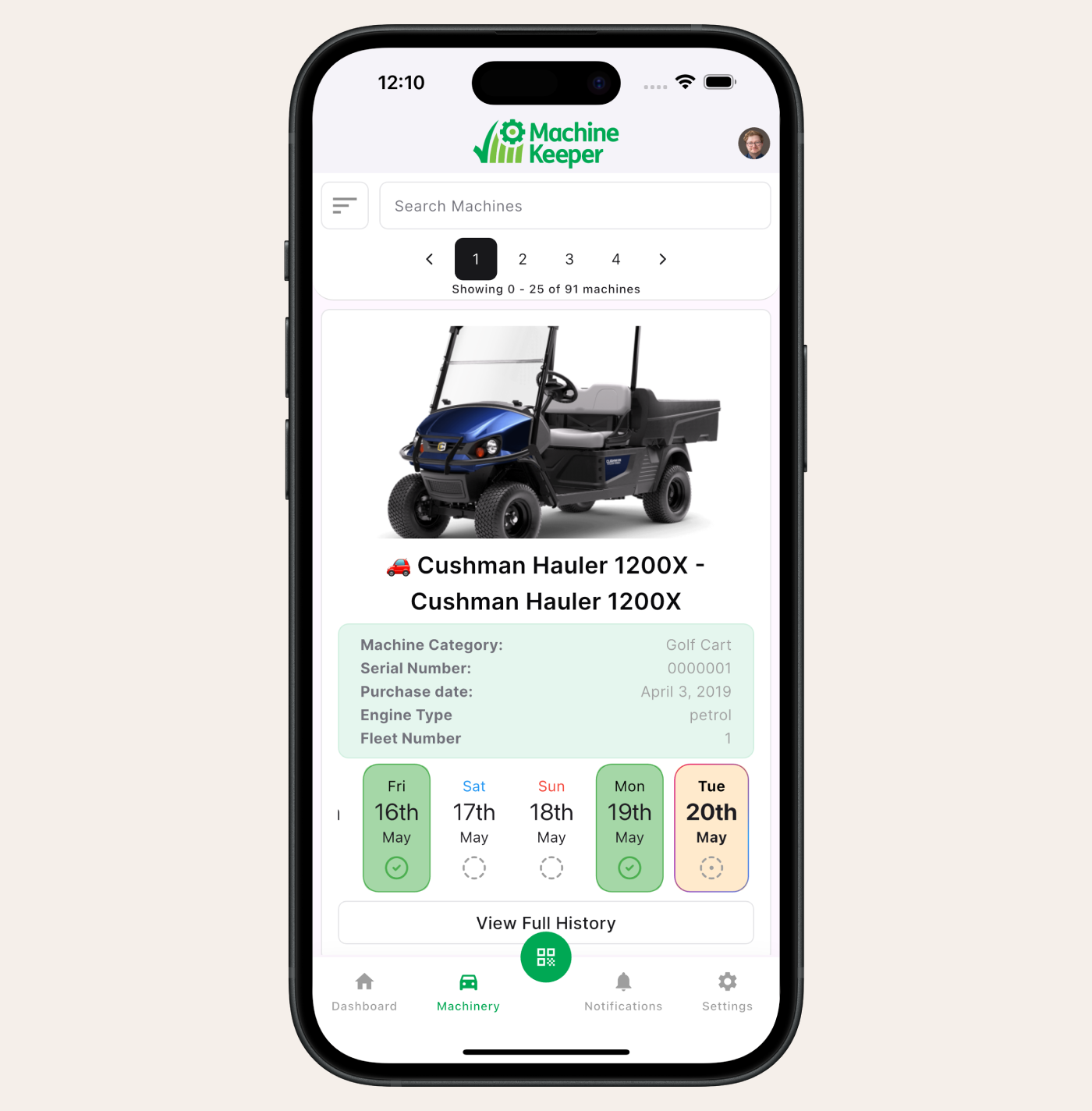 Detailed machinery database